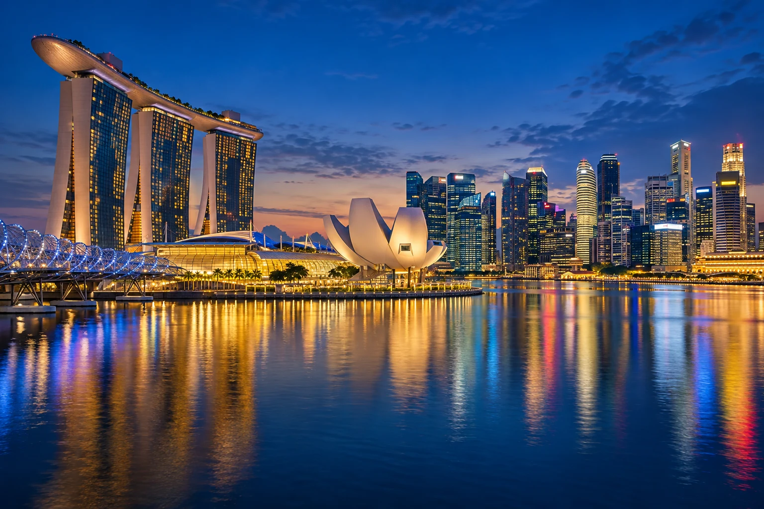 AI-created view of Singapore Marina Bay at blue hour